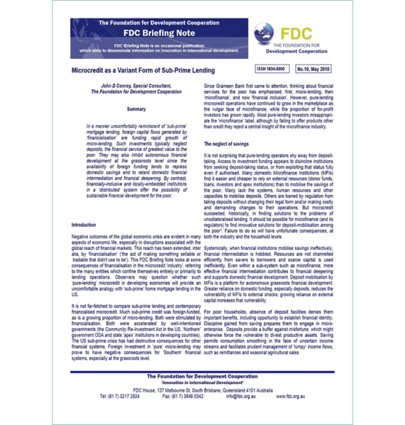 Microcredit as a Variant Form of SubPrime Lending, 2010