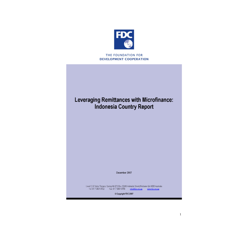 Leveraging Remittances With Microfinance Indonesia Country Report, 2007 Cover